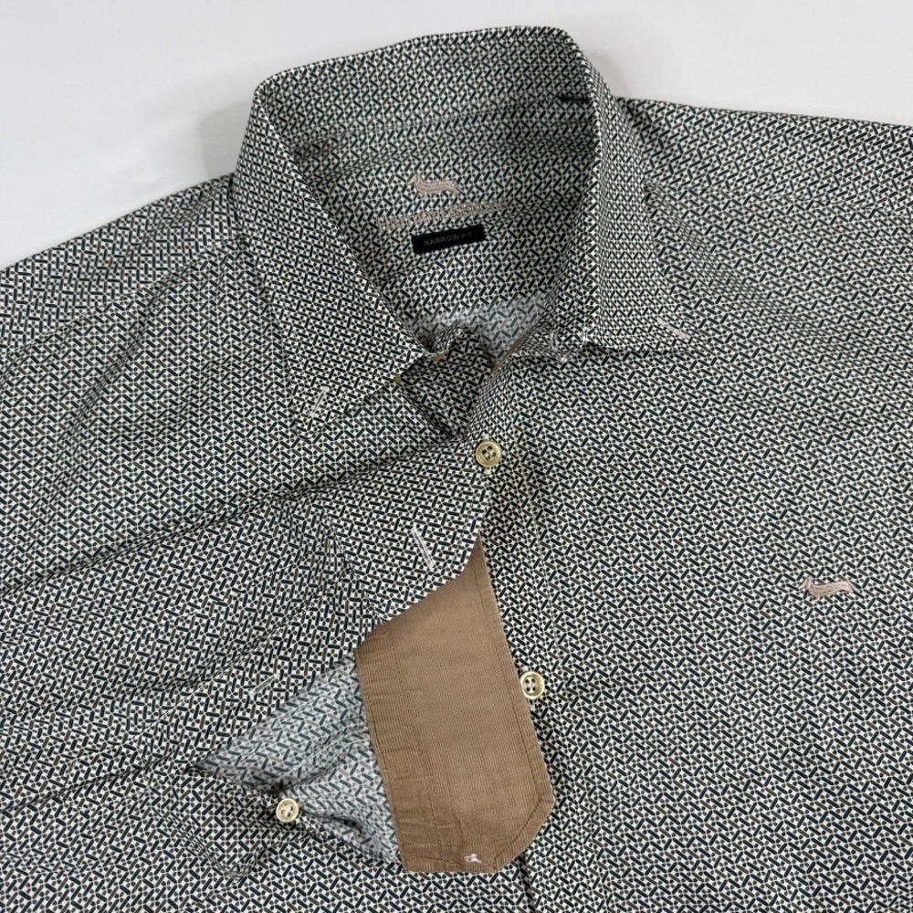 Harmont & Blaine Button Down Shirt Mens 3XL Blue Brown Geometric Narrow Fit